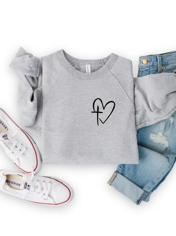 christian faith Heart/Cross Left Chest BellaCanvas Crew Sweatshirt - Angelica