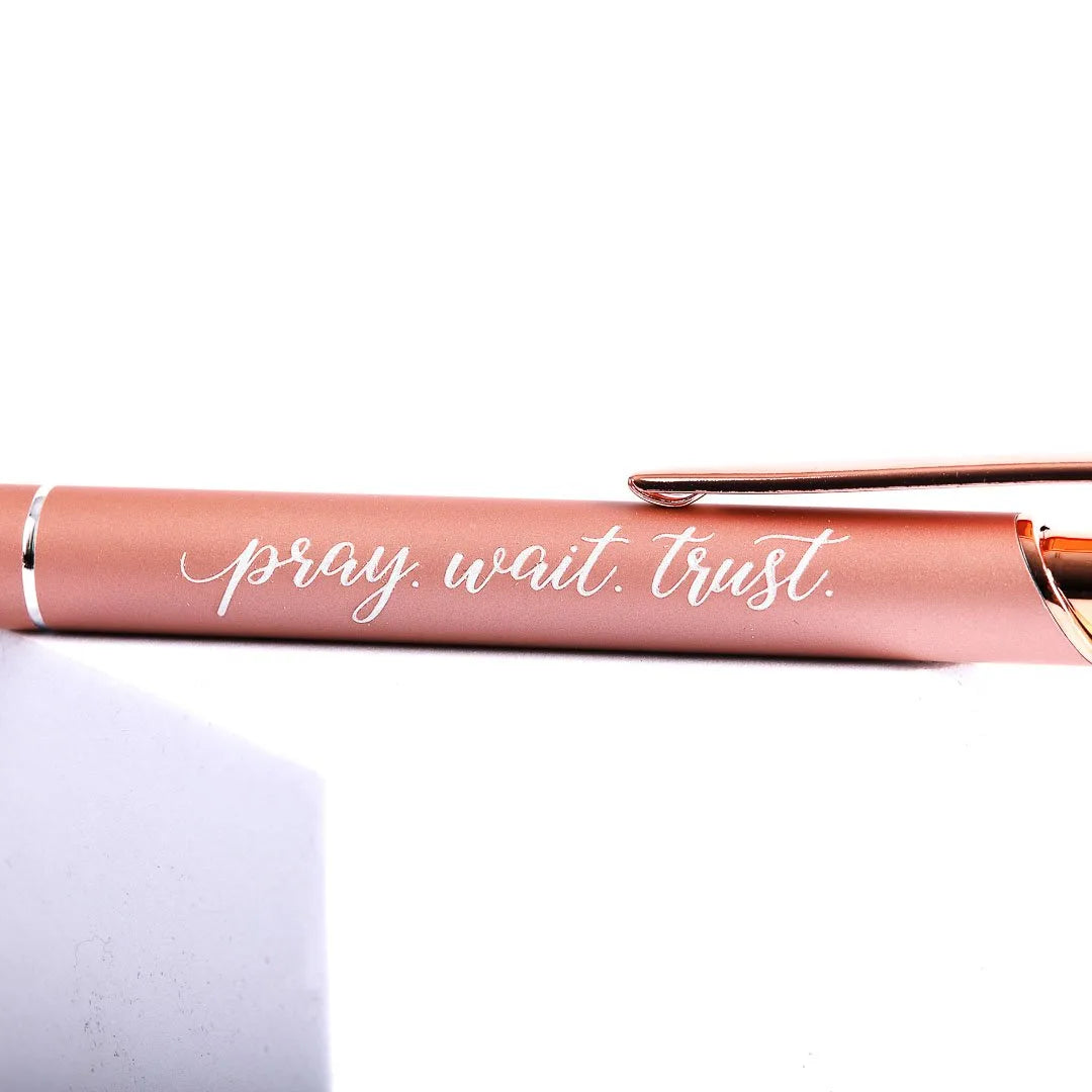 Pack of two Pray Wait Trust Rose Gold Pens With Stylus Tip