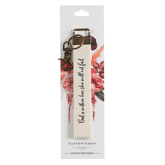 christian faith God Is Within Her Canvas Key Chain-Angelic