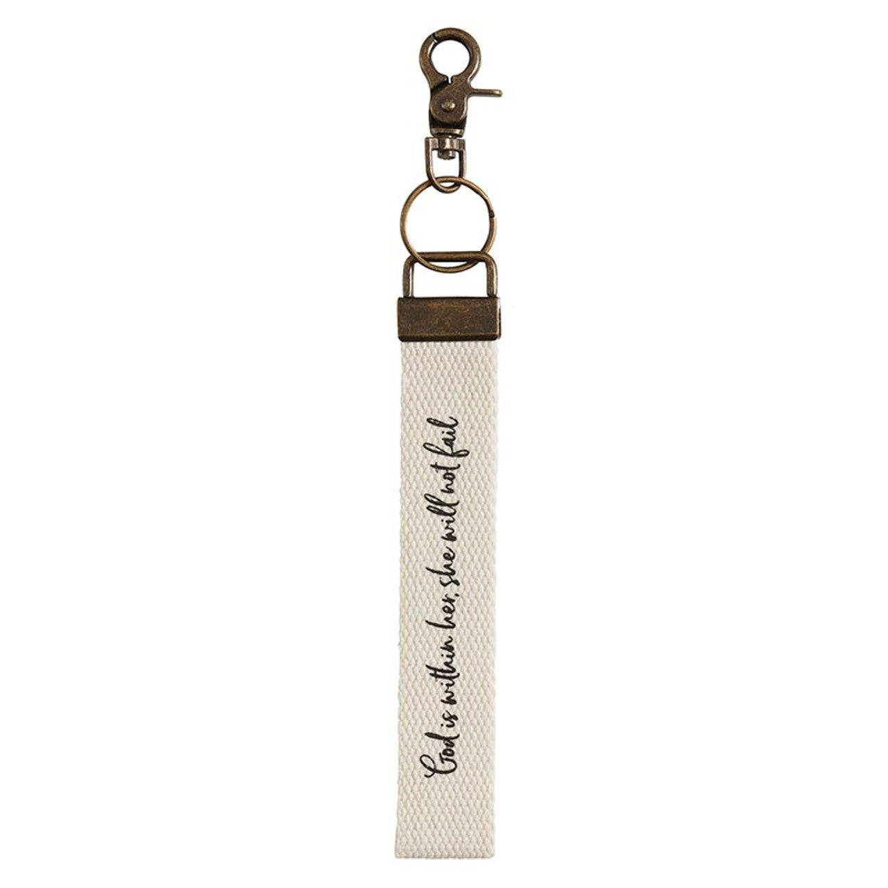 christian faith God Is Within Her Canvas Key Chain-Angelic