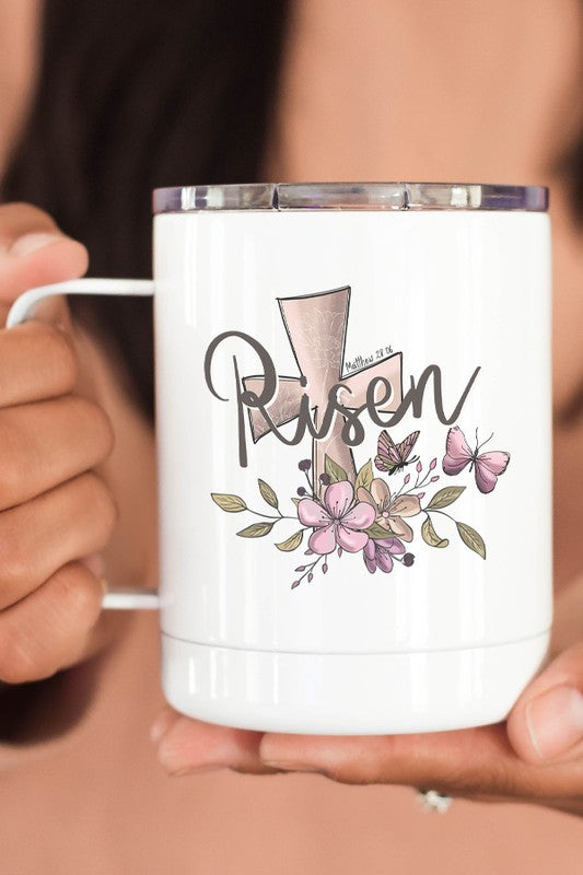 christian Easter Risen Cross Floral Coffee Travel Cup-Angelic